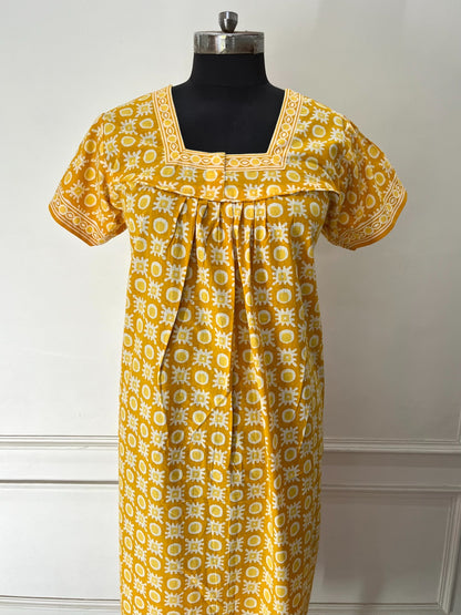 Yellow Circle Jaipuri Cotton Nighty (Women)