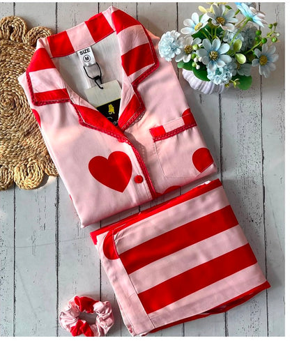 Pink heart stripe pj set(women )