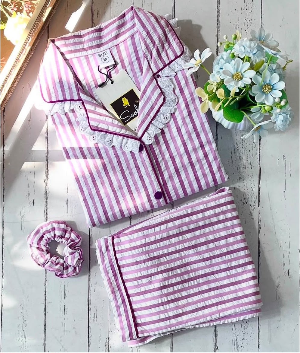 Purple stripe pj set (women )