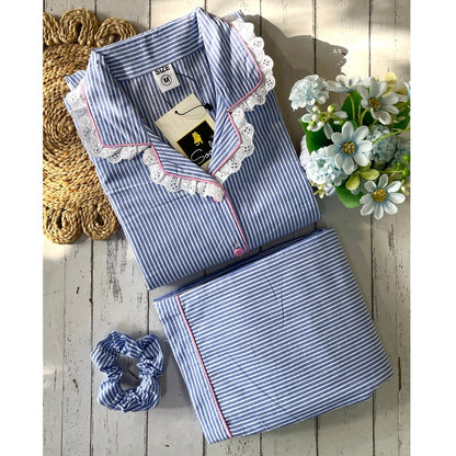 Blue white  stripe  pj set ( women)
