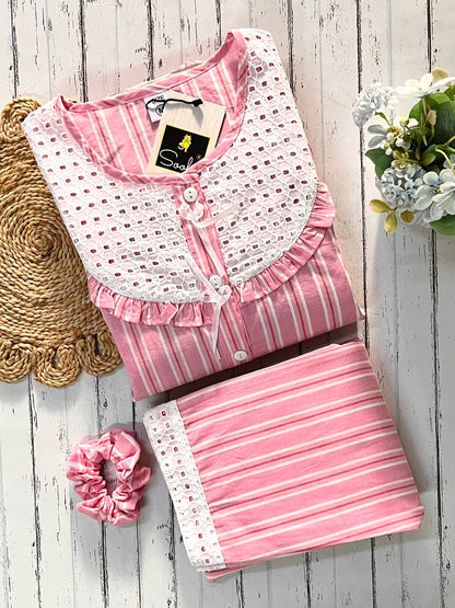 Pink Stripe Round Neck Pj Set (Women)