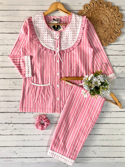 Pink Stripe Round Neck Pj Set (Women)