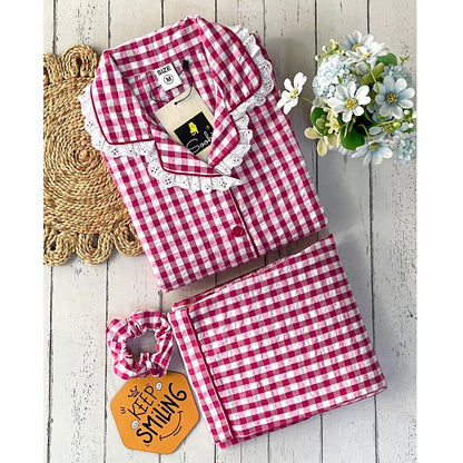 Pink gingham check pj set (women)