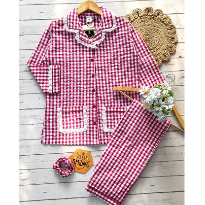 Pink gingham check pj set (women)