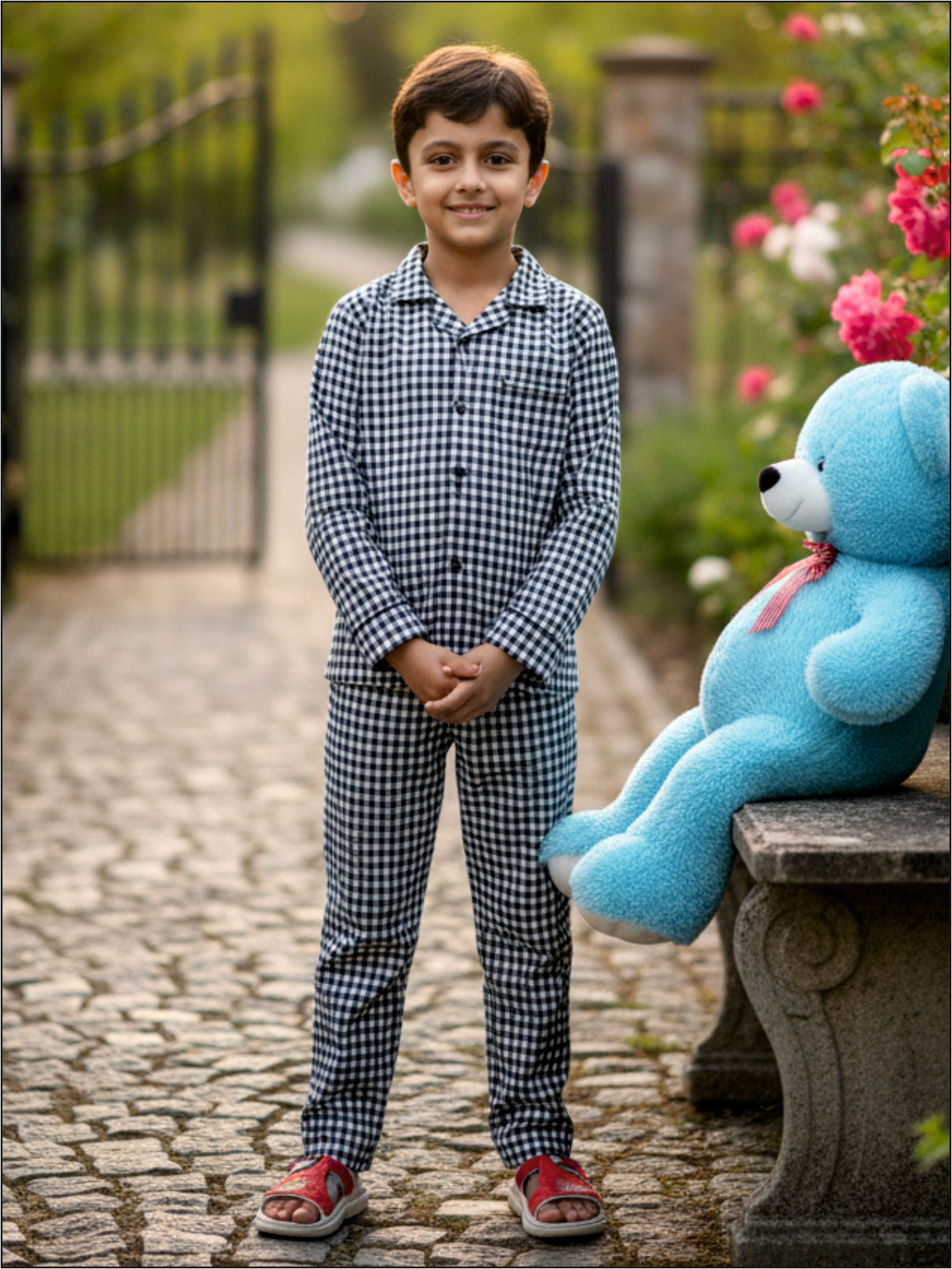 B/W check pj set for BOYS