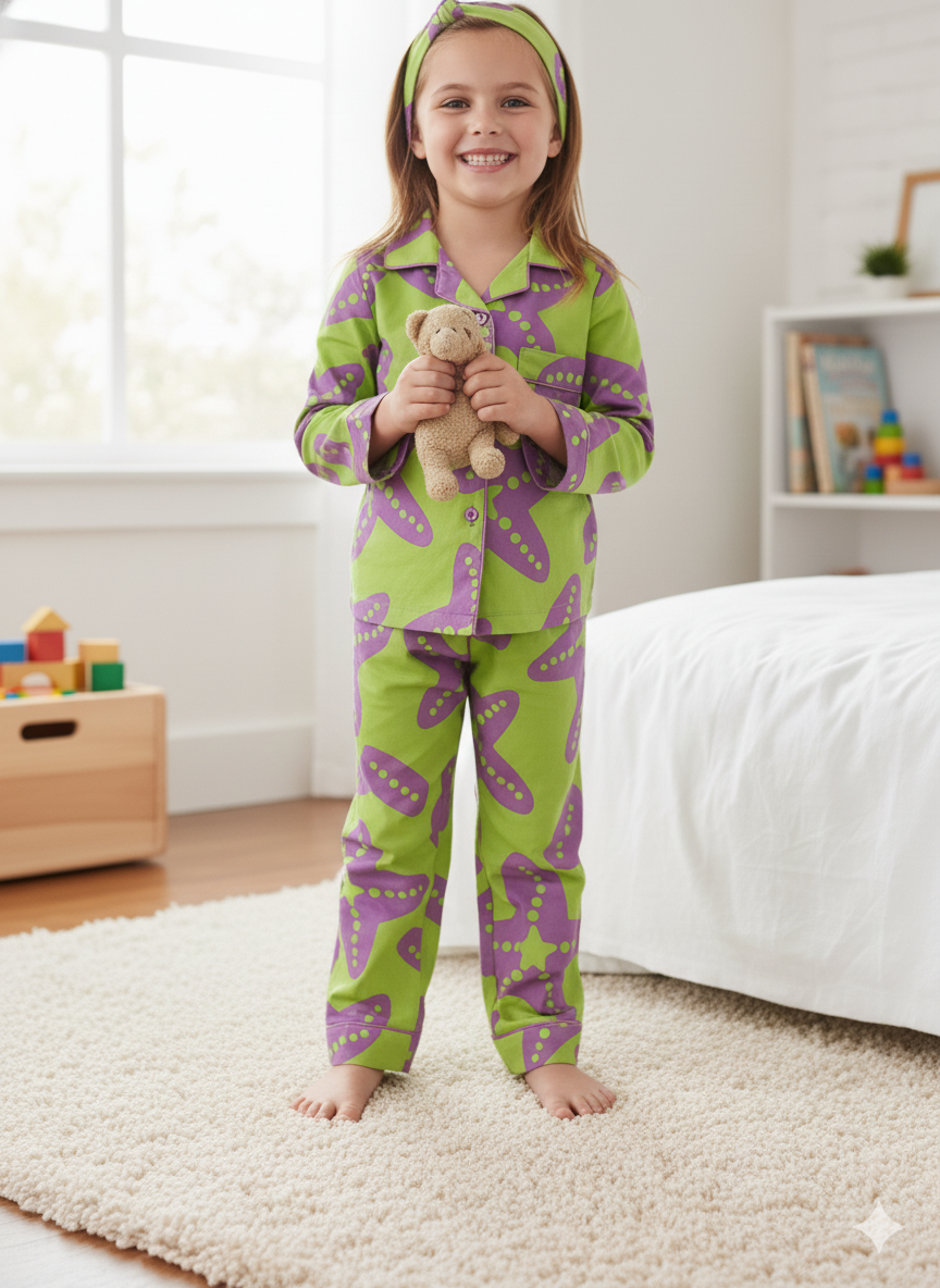 Lime Green Starfish Print Pj Set (Kids)